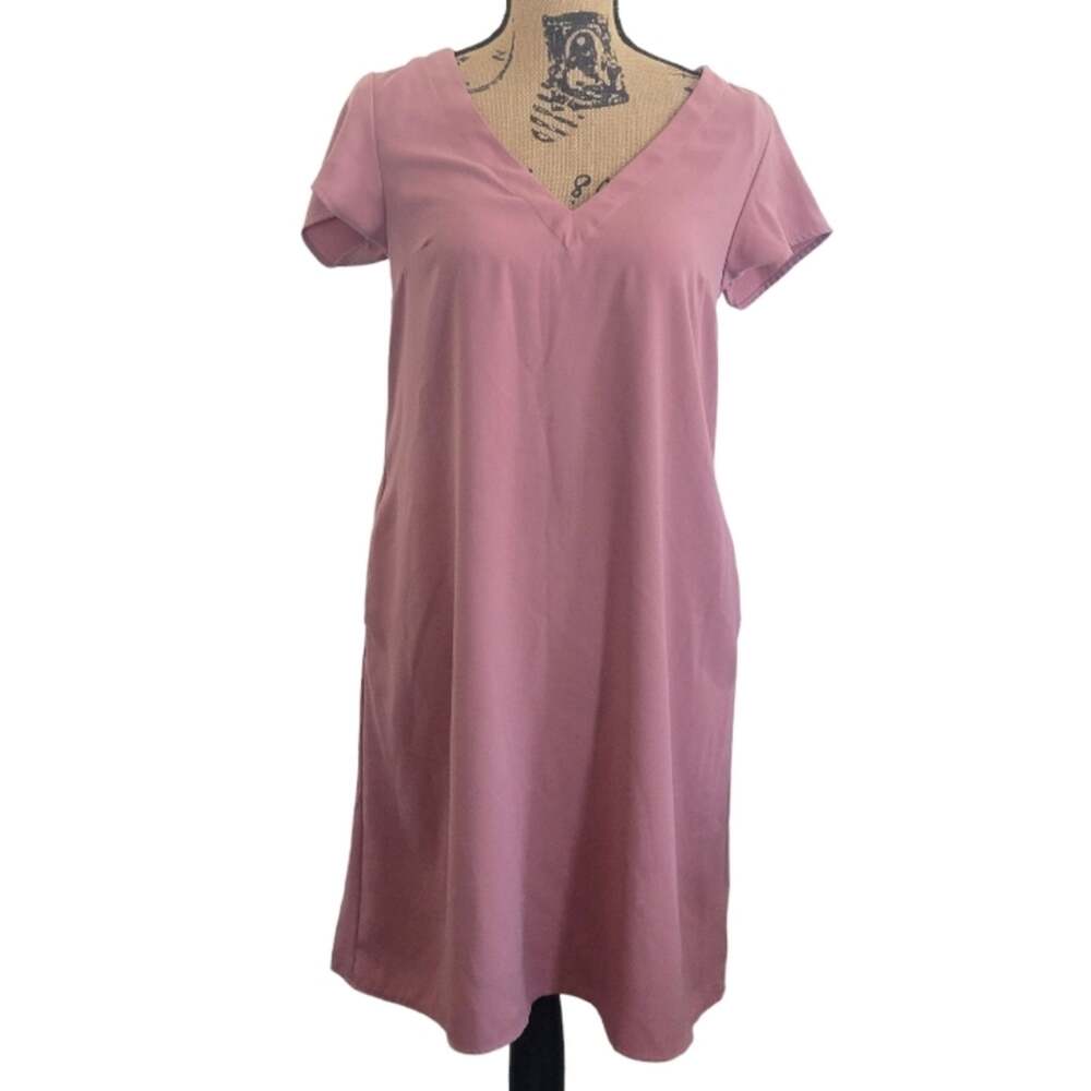 XS A New Day mauve pink shirt dress, short sleeves, v-neck, pockets